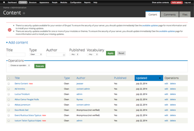 Screenshot of D7 content page using Adminimal theme